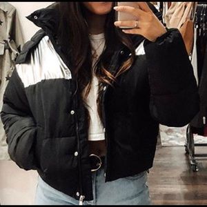 Black & Metallic Colorblock Puffer